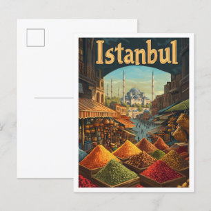 Istanbul Turkey Art Vintage Travel Illustration Postcard