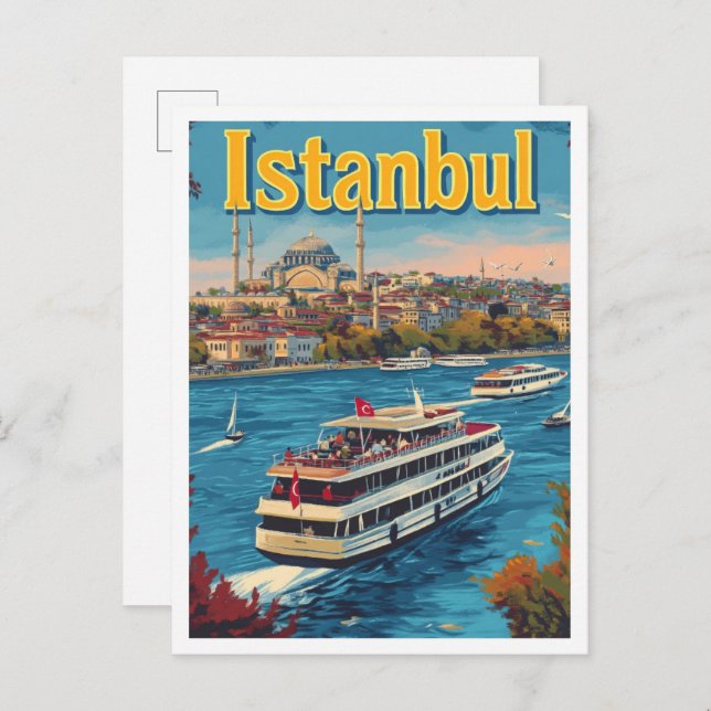Istanbul Turkey Art Vintage Travel Illustration Postcard (Front/Back)