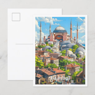 Istanbul Turkey Art Vintage Travel Postcard