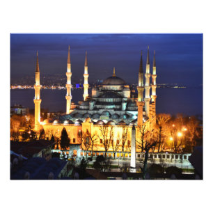 Istanbul Turkey Blue Mosque Night Photography  Photo Print