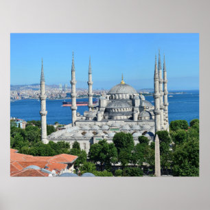 Istanbul Turkey Blue Mosque Night Photography  Poster