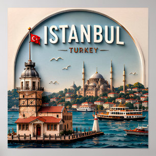 Istanbul Turkey Bosphorus Historic City Travel Poster
