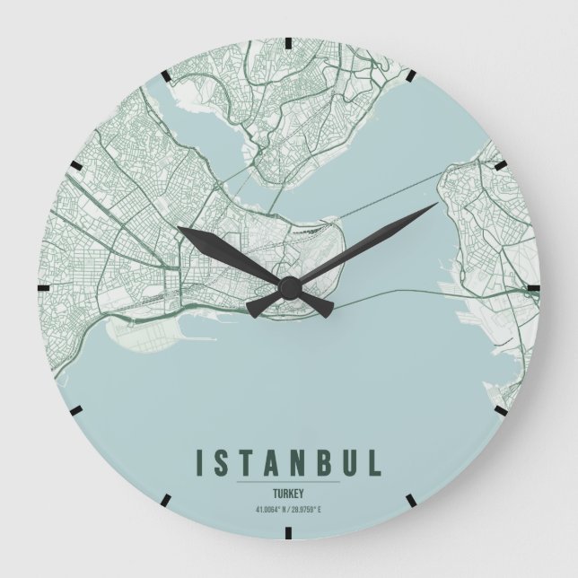 Istanbul Turkey City Map Minimal Large Clock (Front)