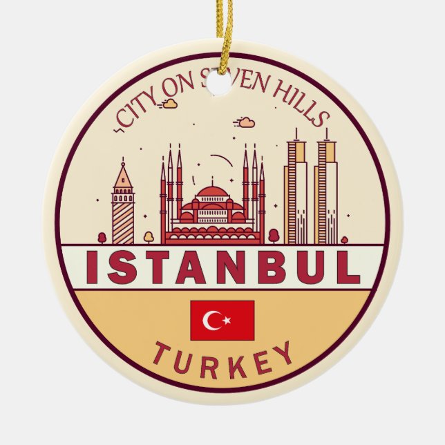 Istanbul Turkey City Skyline Emblem Ceramic Ornament (Front)