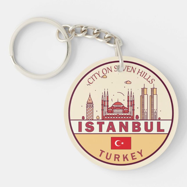 Istanbul Turkey City Skyline Emblem Key Ring (Front)