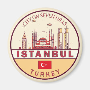 Istanbul Turkey City Skyline Emblem Magnet
