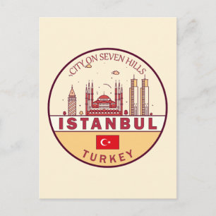 Istanbul Turkey City Skyline Emblem Postcard