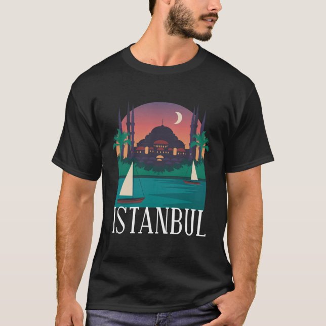 Istanbul Turkey City Skyline Silhouette Outline Sk T-Shirt (Front)