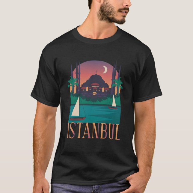 Istanbul Turkey City Skyline Silhouette Outline Sk T-Shirt (Front)