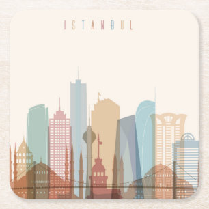 Istanbul, Turkey City Skyline Square Paper Coaster