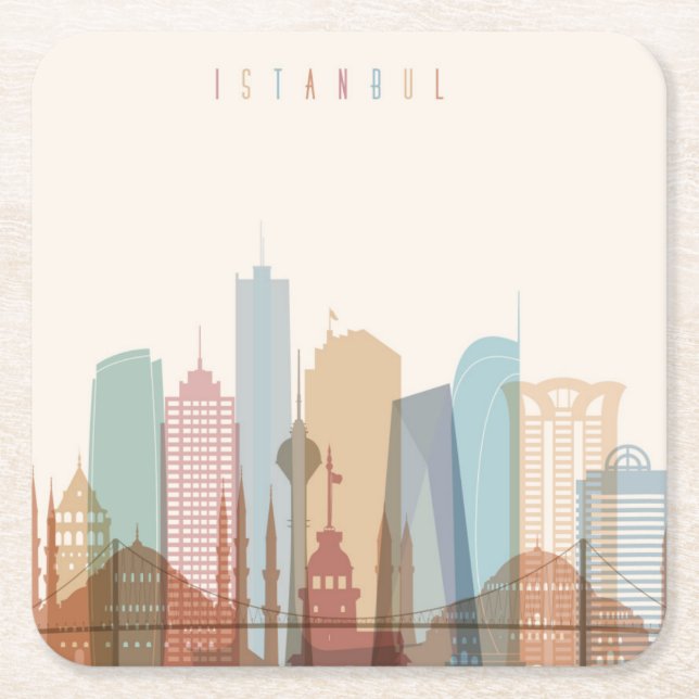 Istanbul, Turkey | City Skyline Square Paper Coaster (Front)