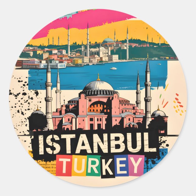 Istanbul Turkey Hagia Sophia Retro Pop Art Travel Classic Round Sticker (Front)