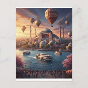 Istanbul Turkey Hot Air Balloons Blue Mosque Postcard