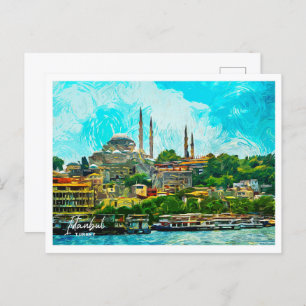 Istanbul Turkey Oil Paint City Landscape Postcard