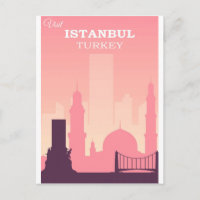 Istanbul Turkey Pink Vintage Travel Poster