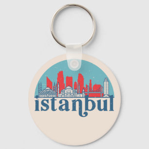 Istanbul Turkey Retro City Skyline Cityscape Art Key Ring