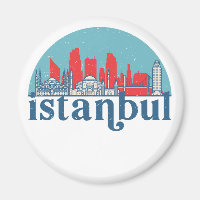 Istanbul Turkey Retro City Skyline Cityscape Art