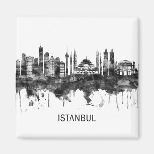 Istanbul Turkey Skyline BW Magnet