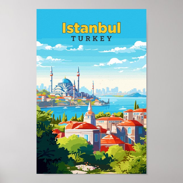 Istanbul Turkey Travel Art Vintage  Illustration  Poster (Front)
