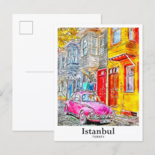 Istanbul Turkey Travel Watercolor Hand Drawn Postcard