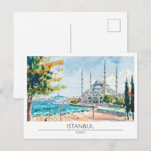 Istanbul Turkey Vintage Art Illustration Travel Postcard