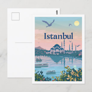 Istanbul Turkey Vintage Famous Travel Place Postcard