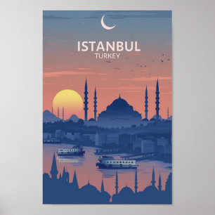 Istanbul Turkey Vintage Famous Travel Place Poster