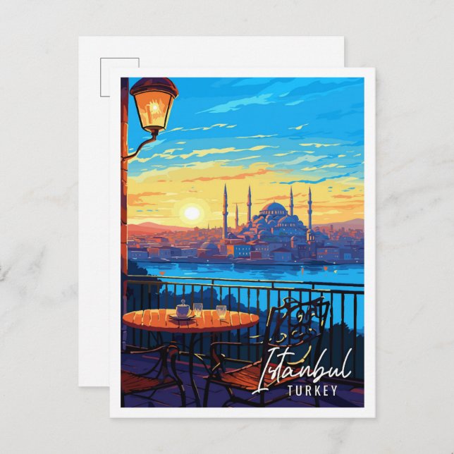 Istanbul Turkey vintage travel illustration Postcard (Front/Back)