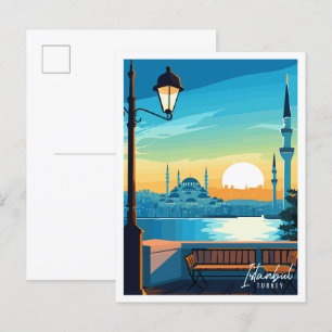 Istanbul Turkey vintage travel illustration Postcard