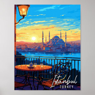 Istanbul Turkey vintage travel illustration Poster