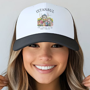 Istanbul Turkey Watercolor city landscape Trucker Hat