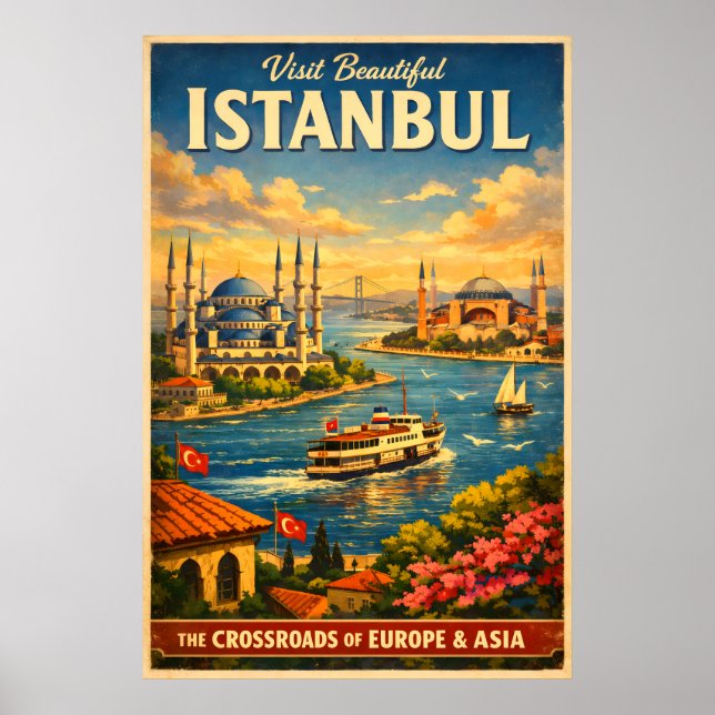 Istanbul Türkiye - Vintage Travel Poster (Front)