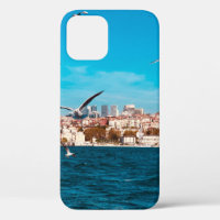 Istanbul view with seagulls on a warm sunny day, B