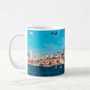 Istanbul view with seagulls on a warm sunny day, B Coffee Mug