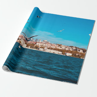 Istanbul view with seagulls on a warm sunny day, B Wrapping Paper