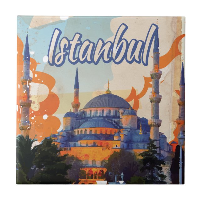 Istanbul Vintage Travel Poster Tile (Front)