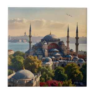 Istanbul watercolor art ceramic tile
