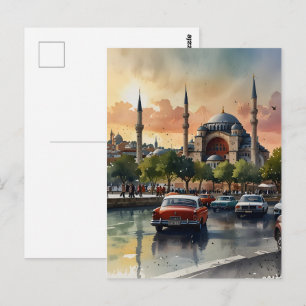 Istanbul watercolor art postcard
