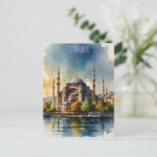 Istanbul watercolor art postcard
