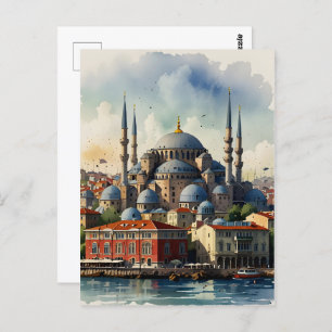 Istanbul watercolor art postcard