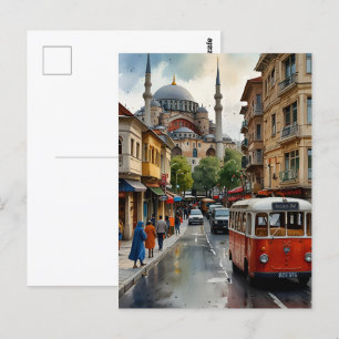Istanbul watercolor art postcard