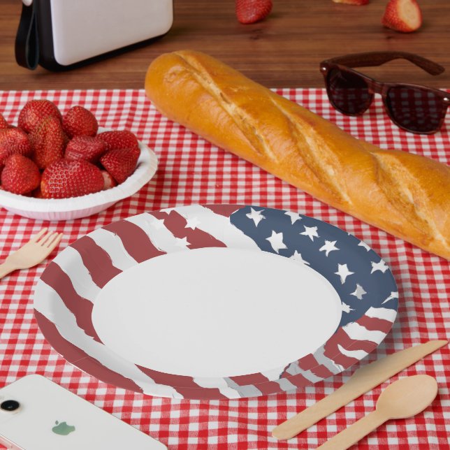 istressed US Flag with White Centre  Paper Plate (Picnic)