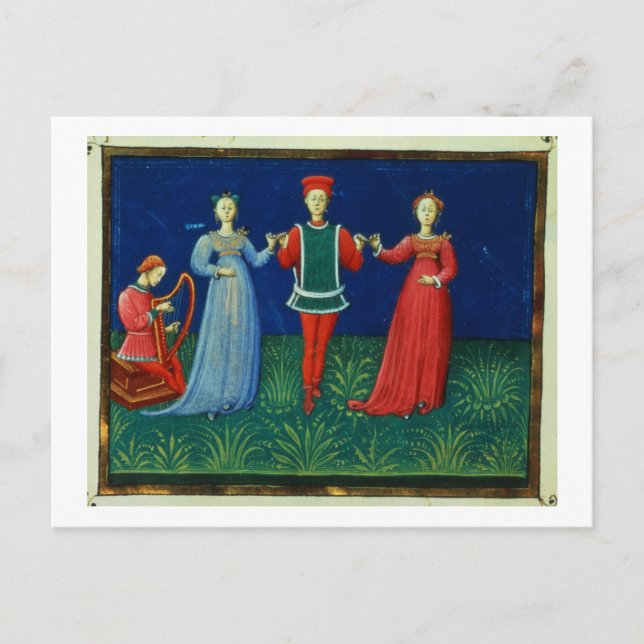 It 973 f.21v A Gentleman dancing with two Ladies, Postcard (Front)