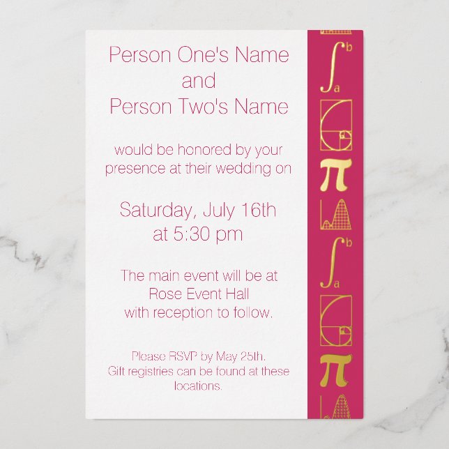 It Adds Up in Raspberry Foil Invitation (Front)