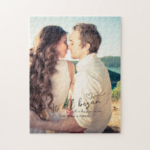 It All Began Elegant Script Couple Gift Photo   Jigsaw Puzzle