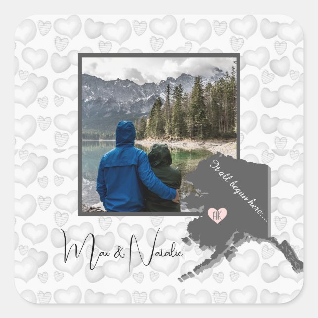 It All Began Here Alaska, Photo Customise  Square Sticker (Front)