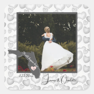 It all Began Here, Florida, Photo Couple, Square Sticker