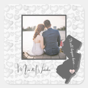 It all Began Here, New Jersey, Photo Heart    Squa Square Sticker