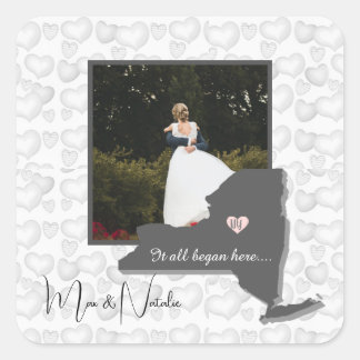 It all Began Here, New York, Photo Heart Square Sticker