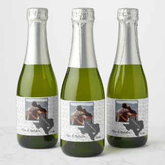 It all Began Here, Texas, Photo Heart Couple Sparkling Wine Label